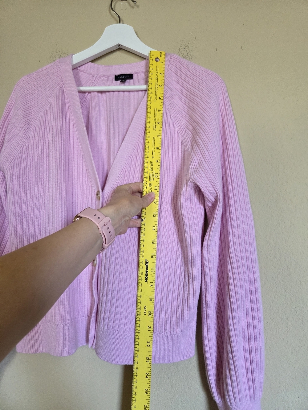 Talbots Soft Pink Ribbed V-Neck Button Cardigan - Picture 2 of 6